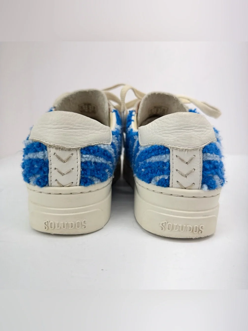 Soludos size 7.5 Women’s Blue Plush Psychedelic Spiral Ibiza Platform Sneakers